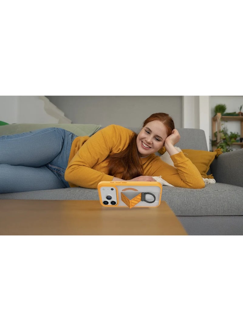 ليفيلو جراب ماج سيف مورفيكس كلارا جريب لهاتف آيفون 17 برو ماكس مع مصد مقاوم للصدمات ومغناطيس قوي/ غطاء خلفي مع حامل متعدد الاستخدامات على شكل حلقة على شكل حرف D - برتقالي شروق الشمس - Image 4