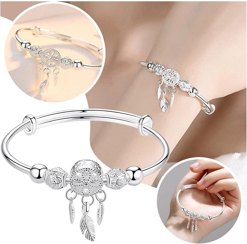 Excefore Elegant Silver Dream Catcher Feather Bracelet for Women, Stylish Tassel Design - Image 2