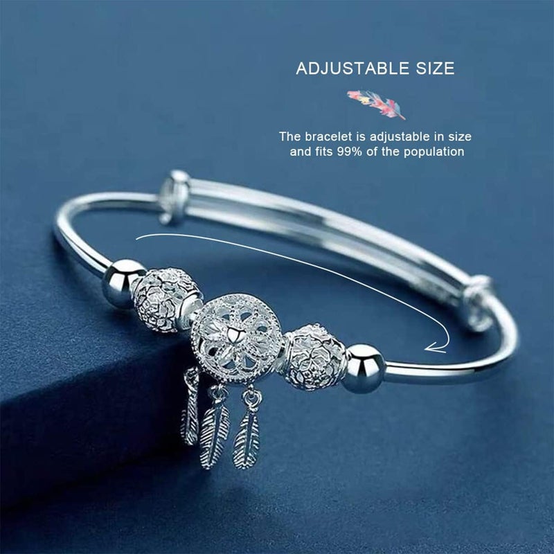 Excefore Elegant Silver Dream Catcher Feather Bracelet for Women, Stylish Tassel Design - Image 5