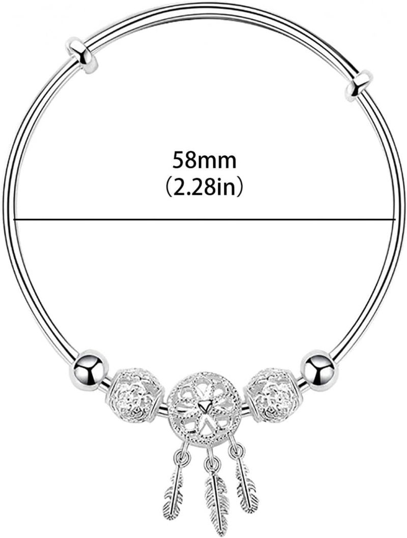 Excefore Elegant Silver Dream Catcher Feather Bracelet for Women, Stylish Tassel Design - Image 3
