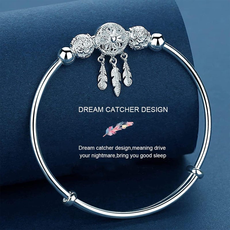 Excefore Elegant Silver Dream Catcher Feather Bracelet for Women, Stylish Tassel Design - Image 4