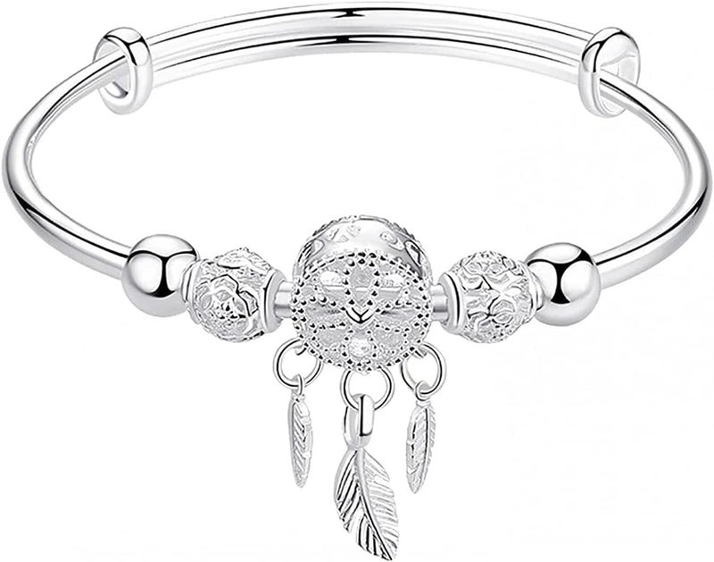 Excefore Elegant Silver Dream Catcher Feather Bracelet for Women, Stylish Tassel Design - Image 1