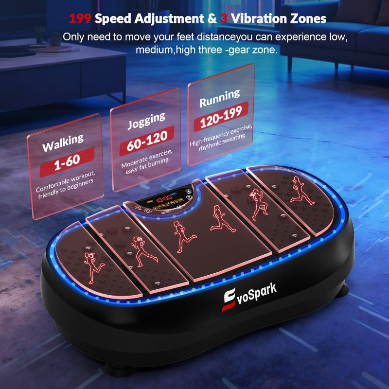EvoSpark آلة تمارين اهتزازية 3D بلس، منصة اهتزازية للجسم بالكامل لتقوية العضلات وفقدان الدهون مع 199 سرعة قابلة للتعديل، أضواء جوية، معدات تمارين هزازة للنساء والرجال في المنزل - Image 2