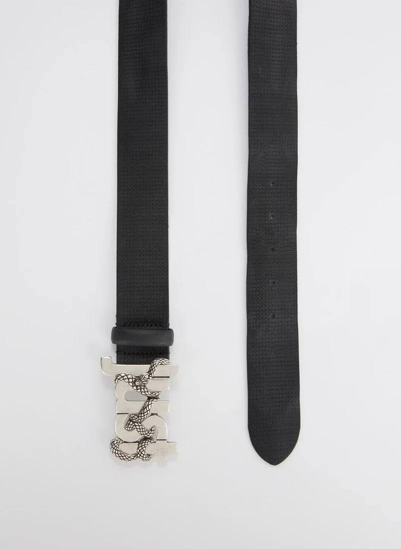 Just Cavalli  Logo Buckle Textured Leather Belt for Men | Best Price UAE