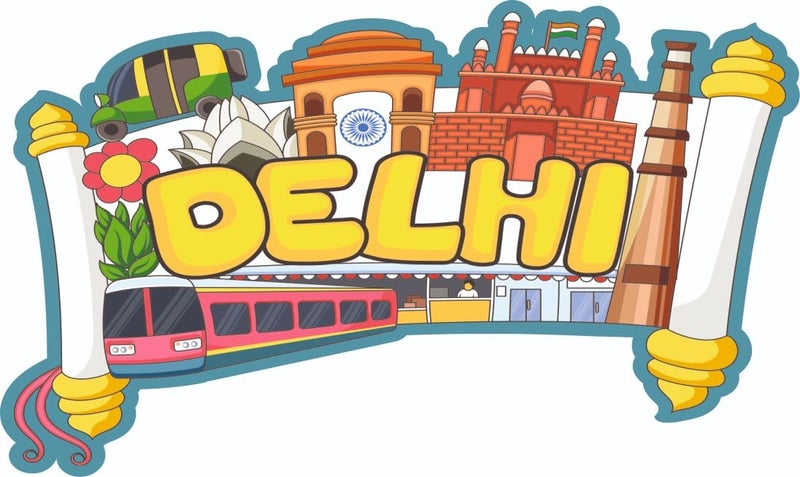 India Souvenir Wooden MDF Delhi Fridge Magnet Multicolour M689