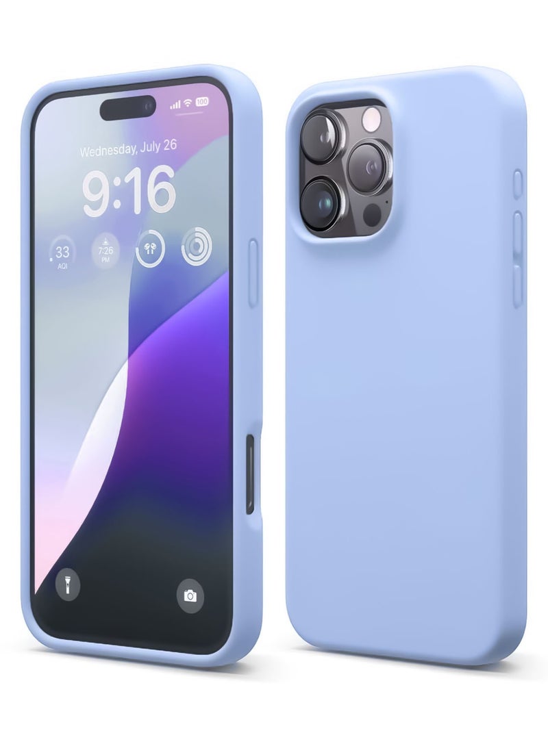 متوافق مع جراب iPhone 16 Pro Max مقاس 6.9 بوصة من السيليكون السائل النحيف 4 طبقات من مطاط الجل الناعم المقاوم للصدمات مع بطانة من الألياف الدقيقة المضادة للخدش (أزرق فاتح)