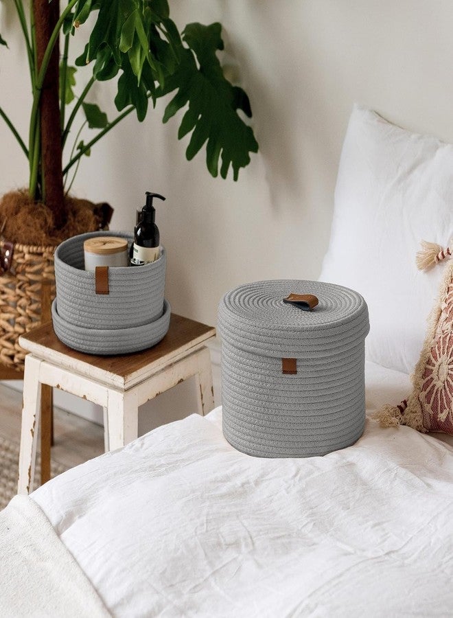 TRENDOZE Cotton Rope Basket With Lids Laundry Storage Cotton basket Woven Bag Hamper Baby Nursery Tray Utility Box OPrganizer For Kids Toys, Fruits,Gifts, Living Room Kitchen (GREY, SET OF 1) - Image 2