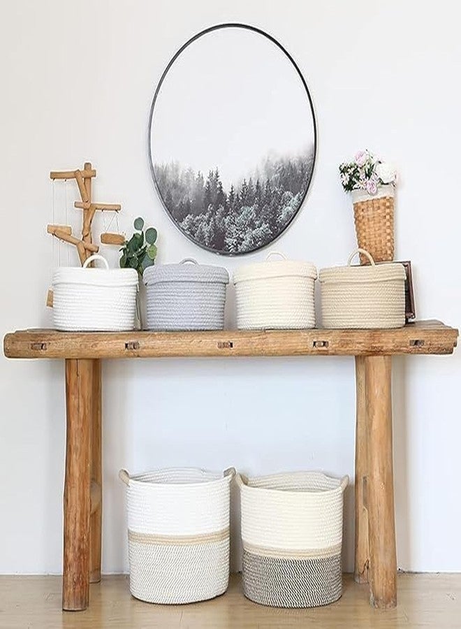 TRENDOZE Cotton Rope Basket With Lids Laundry Storage Cotton basket Woven Bag Hamper Baby Nursery Tray Utility Box OPrganizer For Kids Toys, Fruits,Gifts, Living Room Kitchen (GREY, SET OF 1) - Image 3
