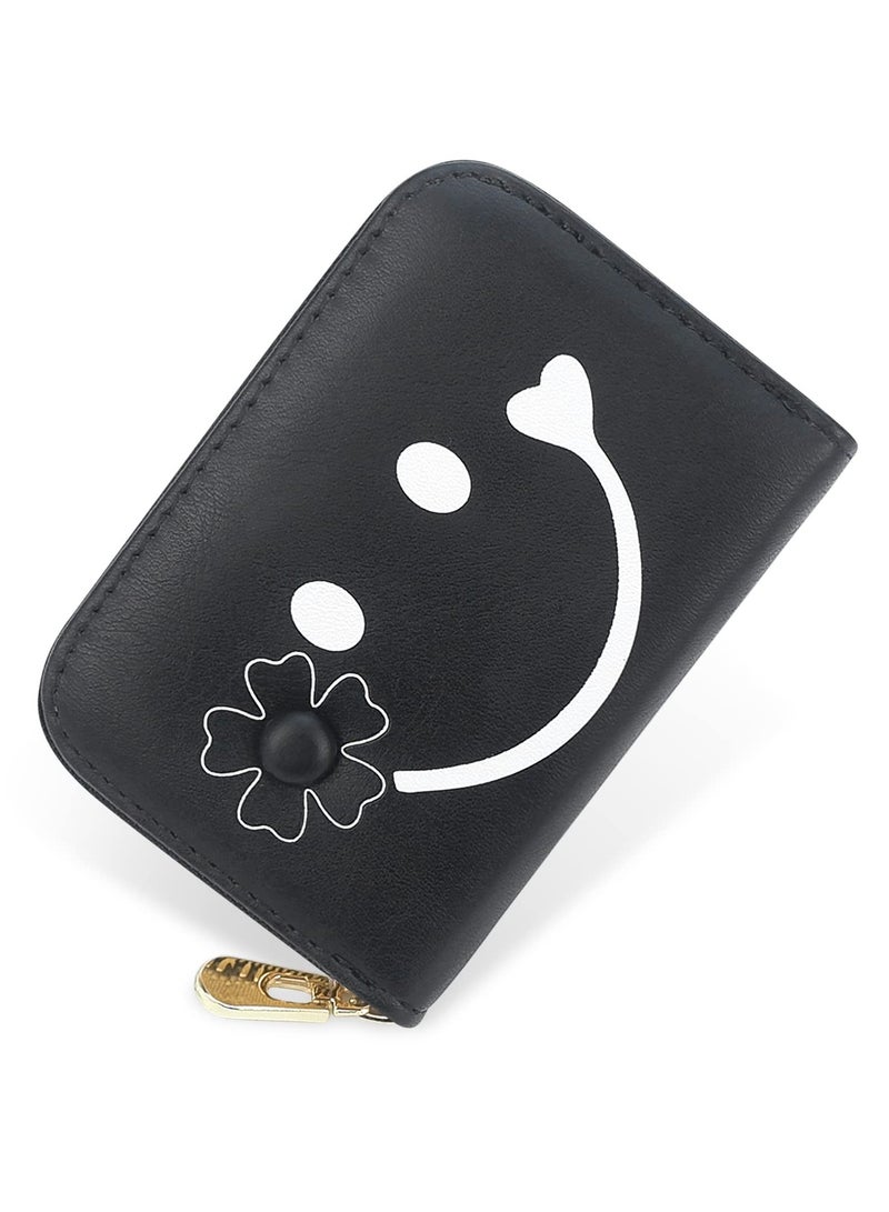 Excefore محفظة صغيرة، محفظة كرتونية لطيفة للفتيات، محفظة ثلاثية الطيات، محفظة نحيفة لحفظ النقود وجيب بطاقة الهوية، محفظة جلدية PU نحيفة، حاملي بطاقات الائتمان للنساء والفتيات (ابتسامة) - Image 1