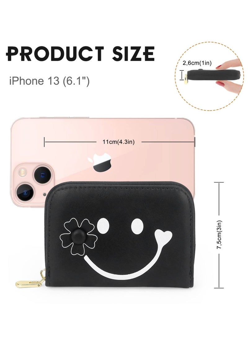 Excefore محفظة صغيرة، محفظة كرتونية لطيفة للفتيات، محفظة ثلاثية الطيات، محفظة نحيفة لحفظ النقود وجيب بطاقة الهوية، محفظة جلدية PU نحيفة، حاملي بطاقات الائتمان للنساء والفتيات (ابتسامة) - Image 4