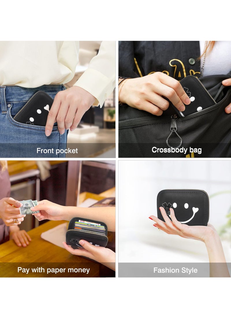 Excefore محفظة صغيرة، محفظة كرتونية لطيفة للفتيات، محفظة ثلاثية الطيات، محفظة نحيفة لحفظ النقود وجيب بطاقة الهوية، محفظة جلدية PU نحيفة، حاملي بطاقات الائتمان للنساء والفتيات (ابتسامة) - Image 5