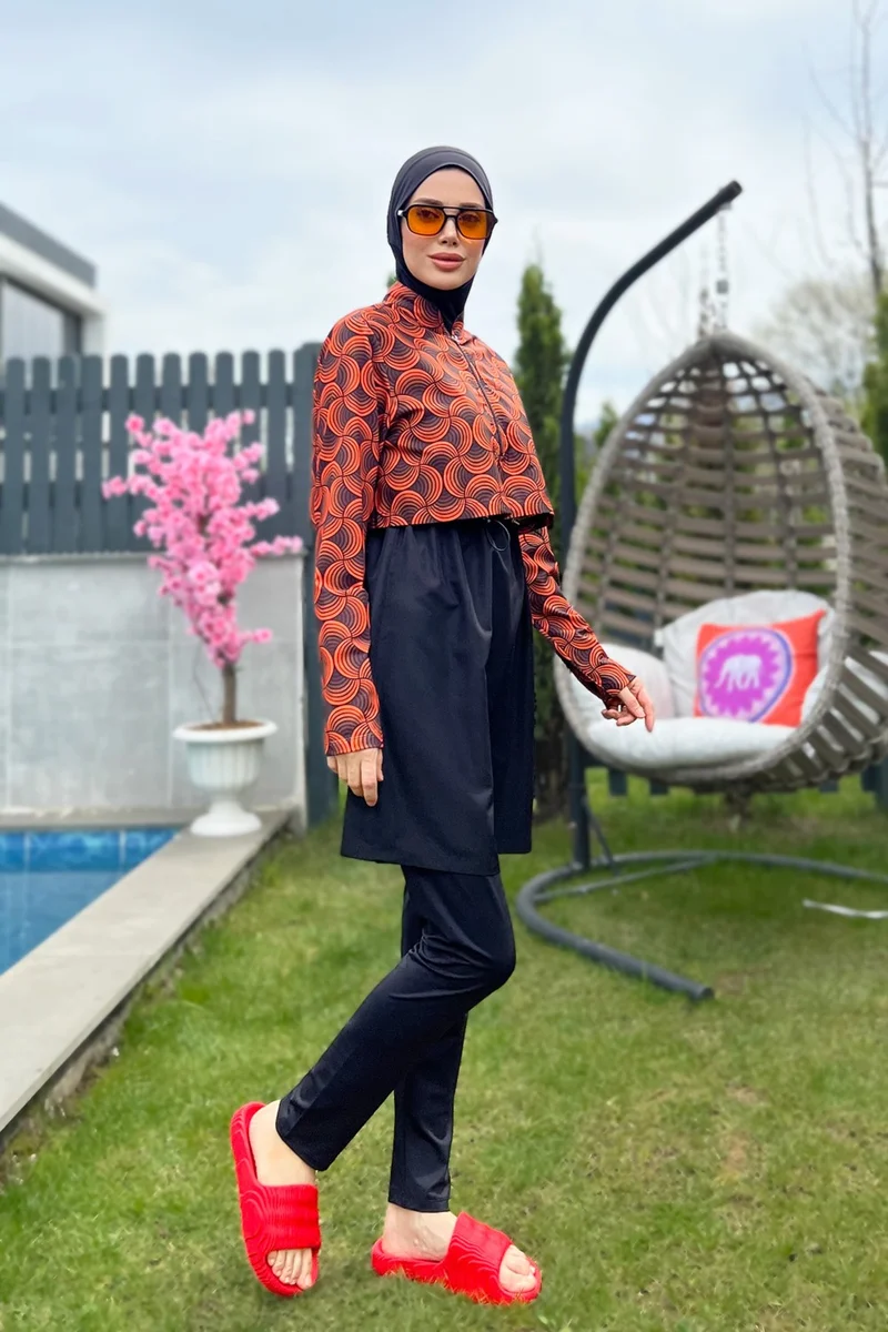 Remsa Mayo Remsa Swimsuit Remsa Parachute Fully Covered Hijab Swimsuit Orange R047 Retro