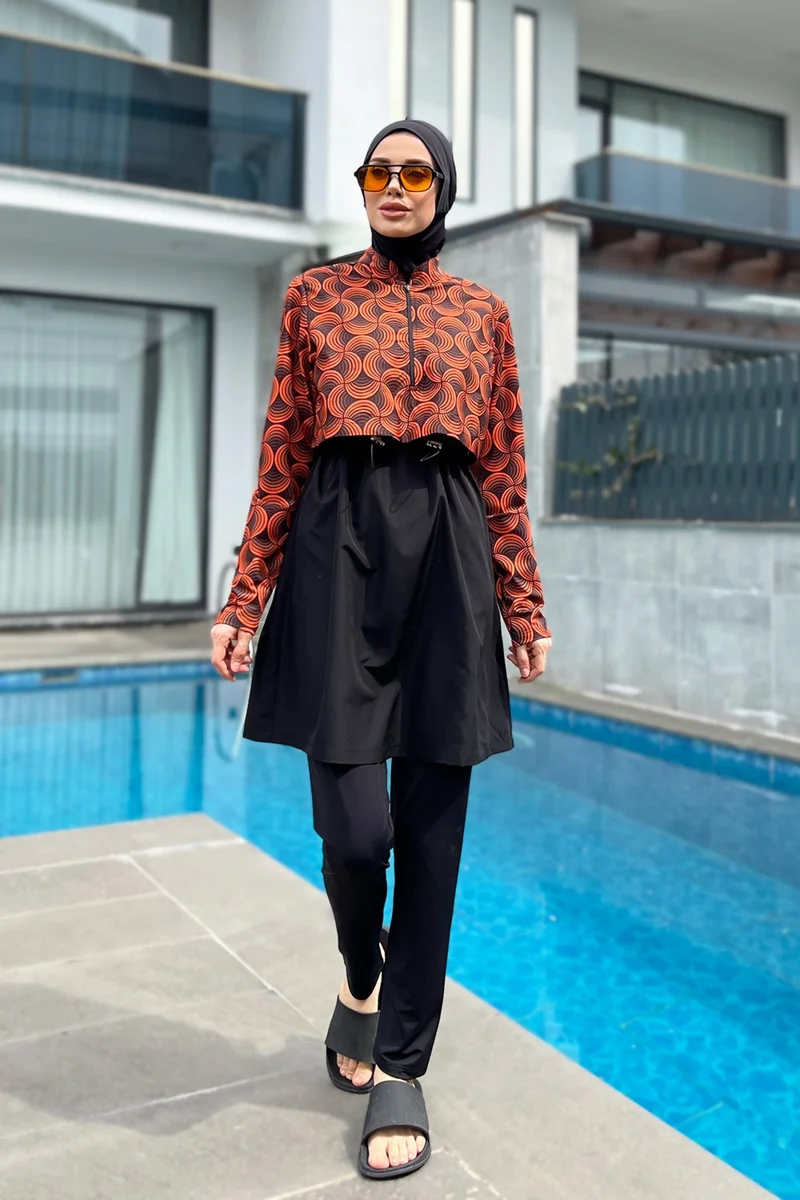 Remsa Mayo Remsa Swimsuit Remsa Parachute Fully Covered Hijab Swimsuit Orange R047 Retro