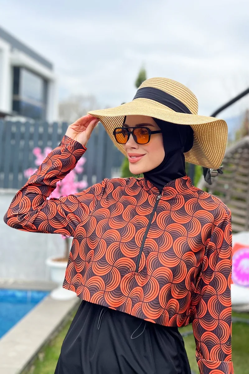 Remsa Mayo Remsa Swimsuit Remsa Parachute Fully Covered Hijab Swimsuit Orange R047 Retro