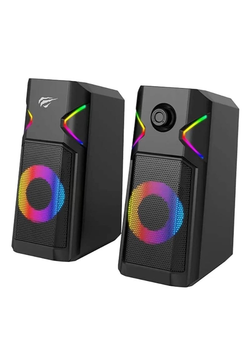 havit Mini Speaker ( 3W - 5V ) Multimedia Speaker for PC ,Gaming , Music , Studying and Lap Top with USB Powered and Audio Input 3.5 Wired , dynamic led lights , 2.0 Channel Wired Home Theatre , Good Quality , excellent Public choice  - Image 1