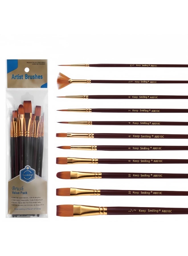 Keep Smiling Paint Brush Set 11pcs for Oil, Acrylic, Watercolor, Gouache Painting - Image 1