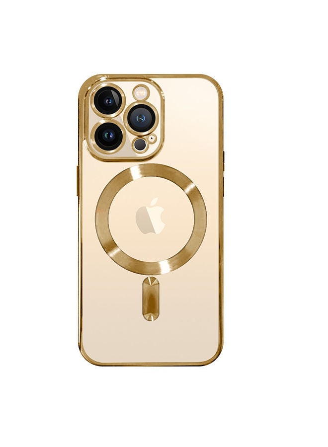 NIBEMINENT Magnetic Electroplating Frame Magsafe Wireless Charging Case for Apple iPhone 13 Pro Gold/Clear - Image 1