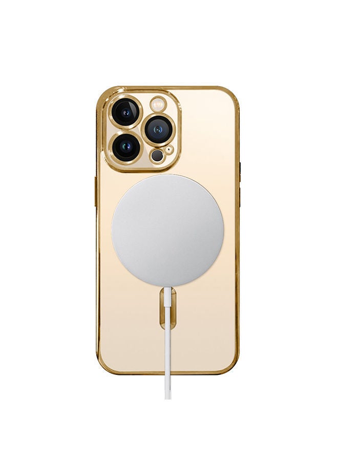NIBEMINENT Magnetic Electroplating Frame Magsafe Wireless Charging Case for Apple iPhone 13 Pro Gold/Clear - Image 2