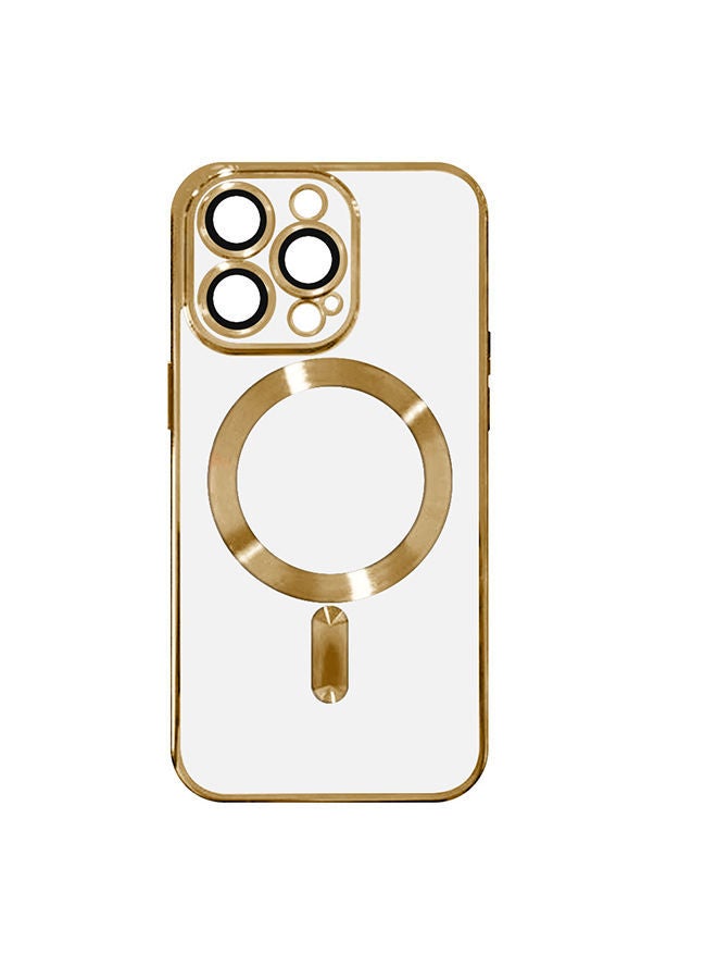 NIBEMINENT Magnetic Electroplating Frame Magsafe Wireless Charging Case for Apple iPhone 13 Pro Gold/Clear - Image 3
