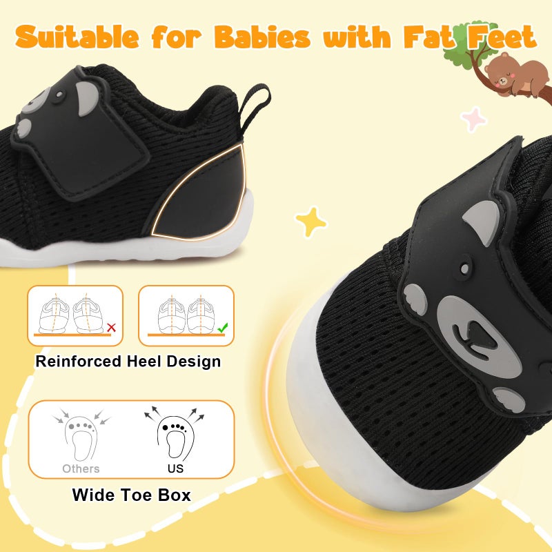 FEETCITY Infant Shoes Boys Girls Wide Baby Walking Shoes Newborn Crib Shoe Baby Slip On Shoe Breathable Toddler Sneakers Bear 18-24 Months Black - Image 4