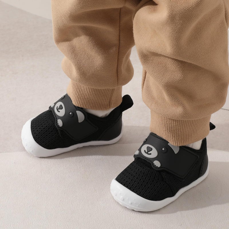 FEETCITY Infant Shoes Boys Girls Wide Baby Walking Shoes Newborn Crib Shoe Baby Slip On Shoe Breathable Toddler Sneakers Bear 18-24 Months Black - Image 3