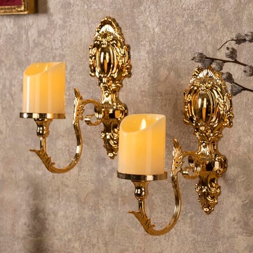 Capesaro Gold Candle Sconces for Tapered CandlestickPack of 2 Gold Candle Wall Sconce Holder Iron Candelabra - Image 1
