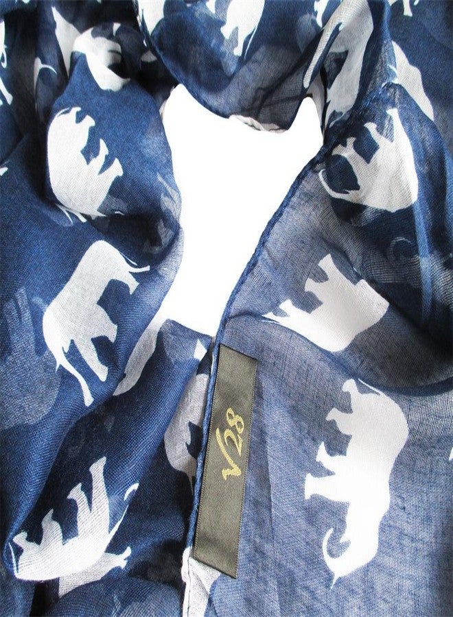 V28 Gorgeous Blue Elephant Print Long & Soft Scarf Shawl/Wrap - Large - Image 3