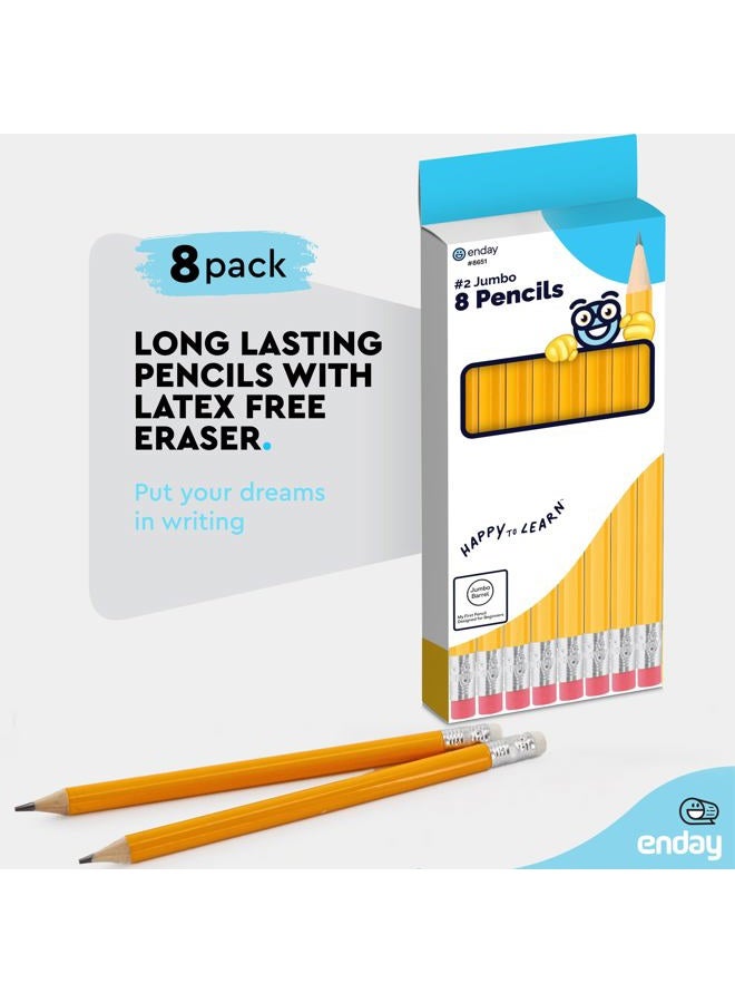 Emraw Pre Sharpened Round Primary Size No 2 Jumbo Pencils for Preschoolers, Elementary Kids - Pack of 8 Premium Fat Pencils - Image 4