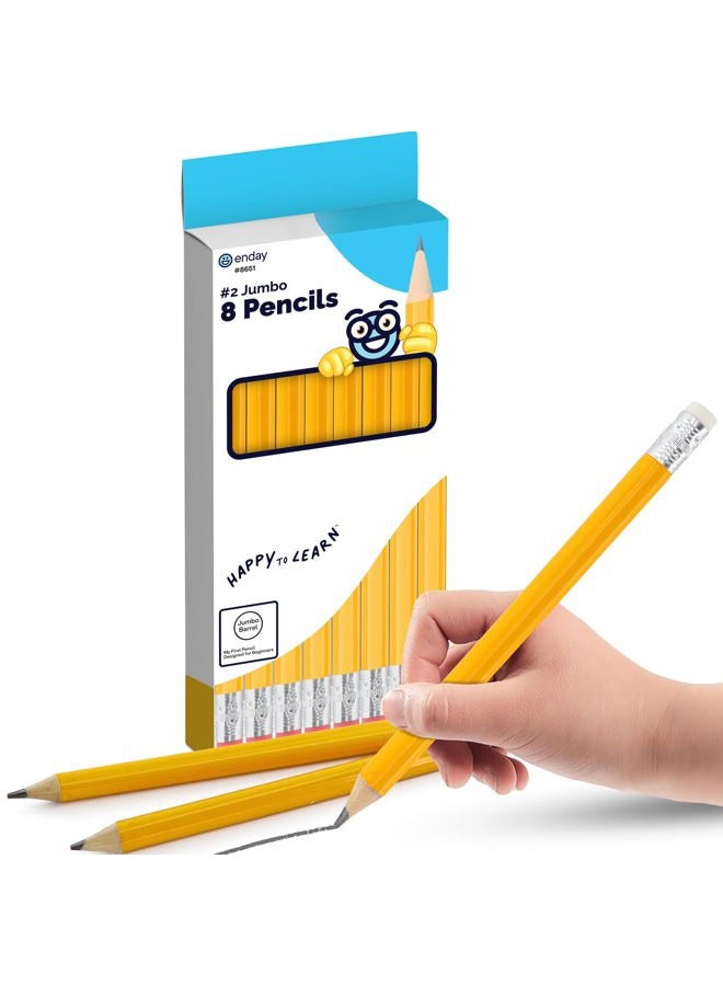 Emraw Pre Sharpened Round Primary Size No 2 Jumbo Pencils for Preschoolers, Elementary Kids - Pack of 8 Premium Fat Pencils - Image 1