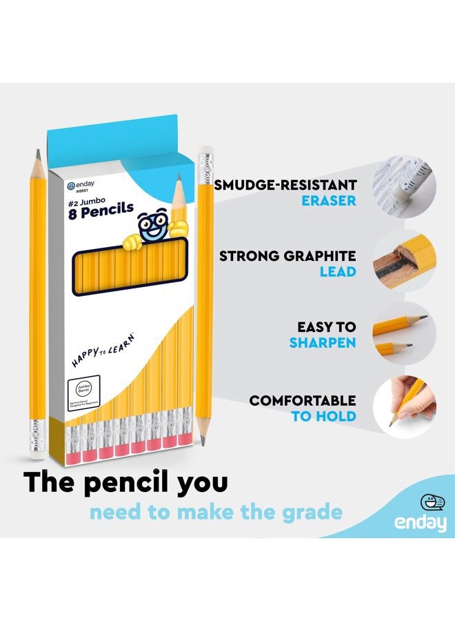 Emraw Pre Sharpened Round Primary Size No 2 Jumbo Pencils for Preschoolers, Elementary Kids - Pack of 8 Premium Fat Pencils - Image 3