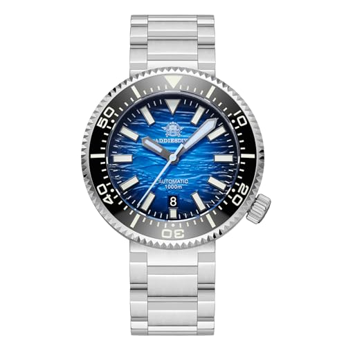 ADDIESDIVE 1000 M Waterproof Automatic Dive Watch NH35 Movement Synthetic Sapphire Mens Watch Blue 3D Wave Ripples - Image 1