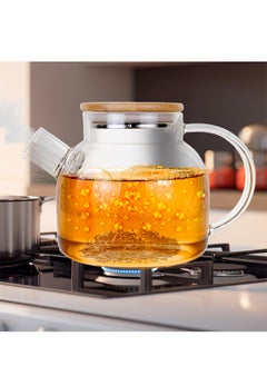 MIBRU Glass Stovetop Safe Clear Teapot with Removable Infuser with Bamboo Lid for Loose Leaf and Blooming Tea Coffee Tea Herbal Drinks Glass Pot 1000ML  - Image 1