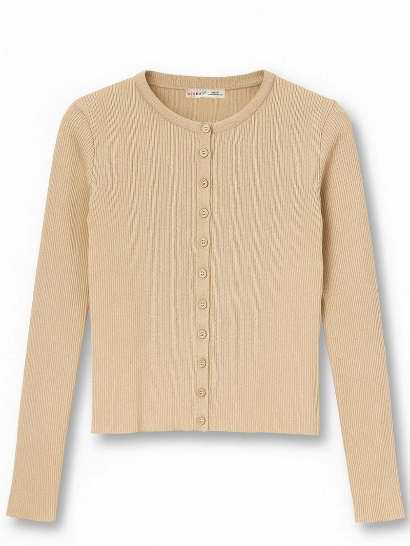 MixRay Mixray Buttoned Slim Fit Ribbed Knit Cardigan
