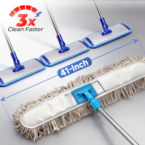 ARTIPOLY 41” Commercial Dust Mop for Floor Cleaning, Industrial Dry Mop with Heavy Duty Long Handle, Large Cotton Reusable mop Head, for Cleaning Office Garage Hardwood Warehouse Factory Mall - Image 2