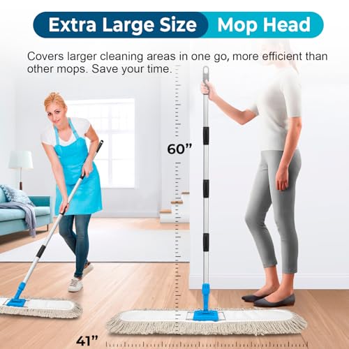ARTIPOLY 41” Commercial Dust Mop for Floor Cleaning, Industrial Dry Mop with Heavy Duty Long Handle, Large Cotton Reusable mop Head, for Cleaning Office Garage Hardwood Warehouse Factory Mall - Image 3