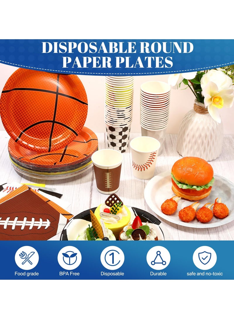 Excefore طقم أدوات المائدة للحفلات، زينة حفلات عيد الميلاد ذات الطابع الرياضي، أدوات مائدة قابلة للتصرف تشمل صحون ورقية 9 بوصة، أكواب ورقية 9 أوقية، مناديل لزينة حفلات كرة السلة وكرة القدم (60 ضيف) - Image 5
