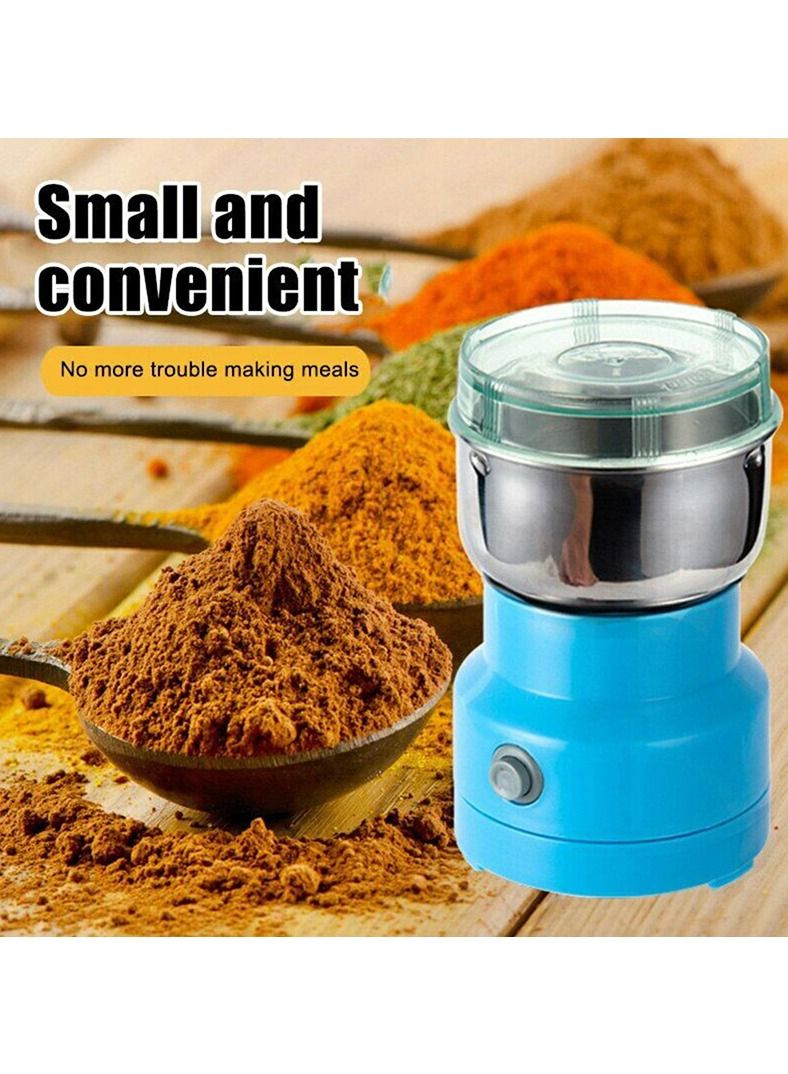 DubaiGallery Coffee Grinder Electric 220V Nut Powder Mill Stainless Steel Household Spice Bean Grinder Blue  - Image 3