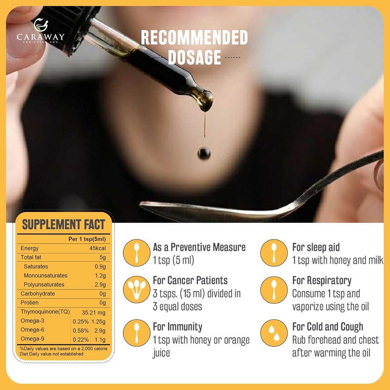 CARAWAY Organic Black Seed Oil Kalonji Oil 8 oz 236 ml Cold Pressed Black Seed Kalonji Oil Edible Grade Rich in Thymoquinone for Immunity Boost Glass Bottle - Image 5