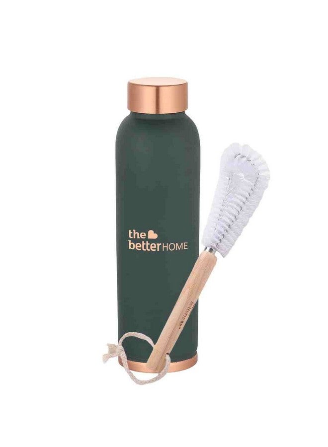 The Better Home زجاجة نحاسية 1 لتر من ذا بيتر هوم للمكتب وفرشاة تنظيف الزجاجات مع هيكل من الفولاذ المقاوم للصدأ ومقبض خشبي غير قابل للانزلاق | فرشاة تنظيف زجاجات بمقبض طويل | زجاجة ماء للأطفال | حزمة كومبو - Image 1