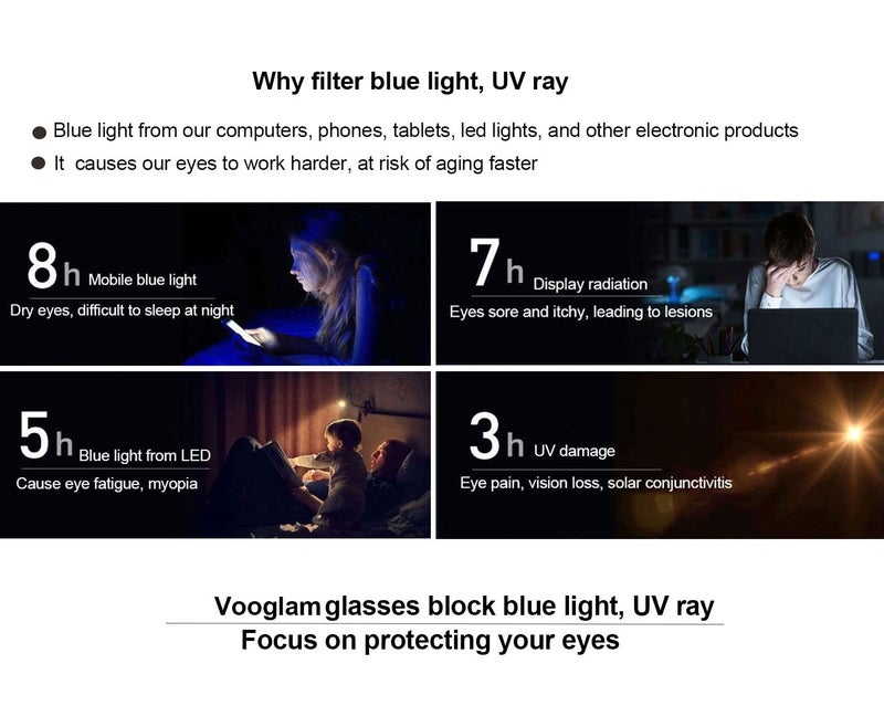 VOOGLAM Aviator Blue Light Blocking Glasses for Men Women Anti UV Eyestrain Eyewear Black Irwin GJGA149209-02 - Image 3