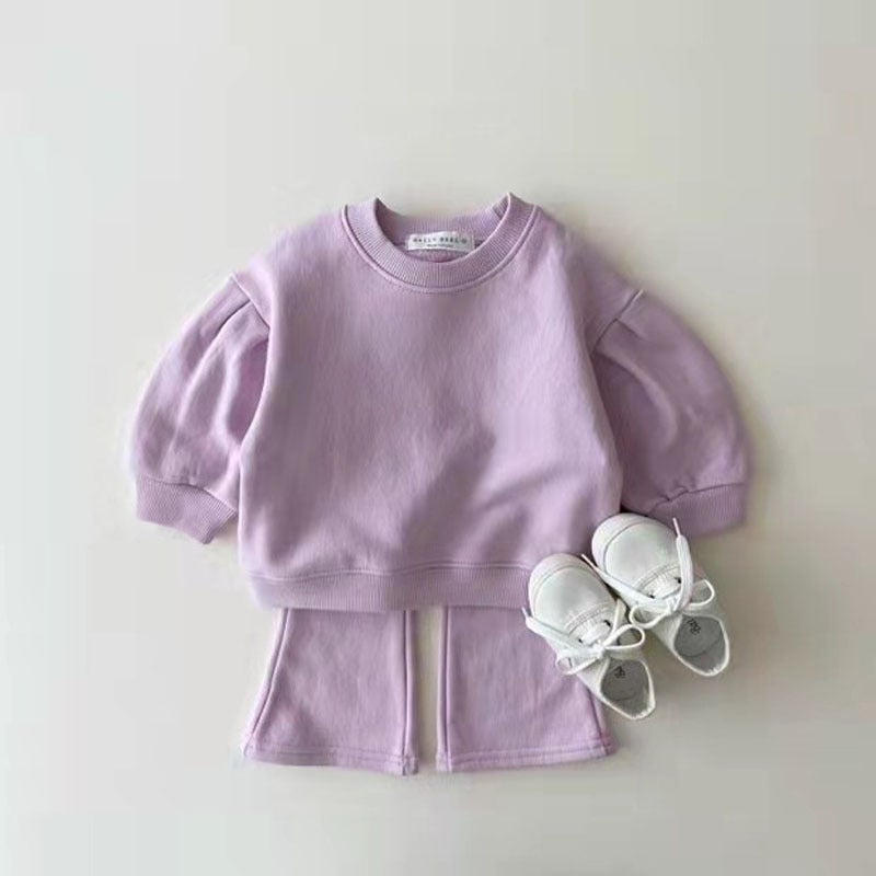 Korean Toddler Girls Cotton Suit Set Purple. - Image 1