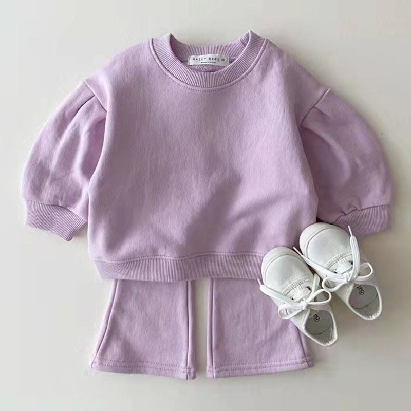 Korean Toddler Girls Cotton Suit Set Purple. - Image 5
