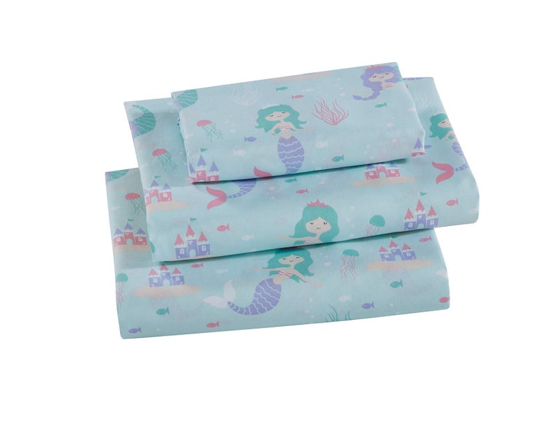 Linen Plus Sheet Set KidsTeens Mermaids Underwater Castle Jellyfishes Aqua Pink Lavender Purple  Aqua Mermaid Twin