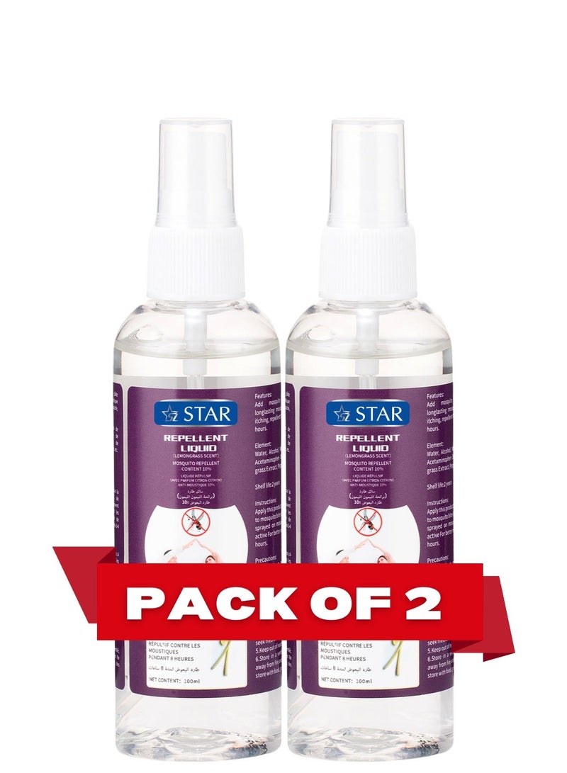 Mosquito Repellant Spray (2 x 100ml) - Deet Free Insects Killer Spray - Bug and Tick Repellent Liquid with Organic Lemongrass & Peppermint Extracts - Indoor Outdoor Mosquito Killer