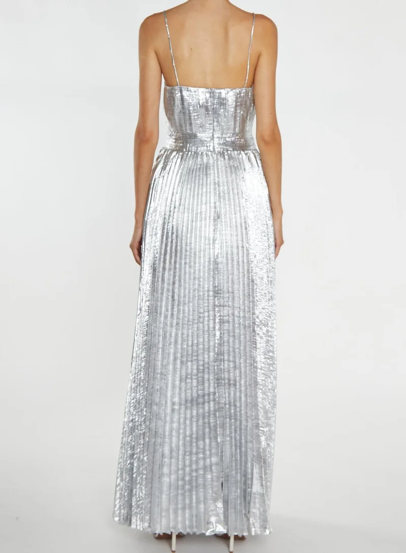 ترو ديكادينس Kate Silver Crinkle Pleated Strappy Maxi Dress