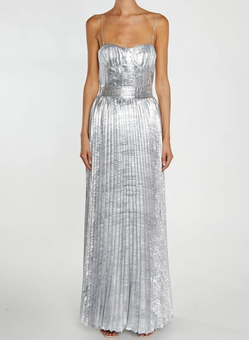 ترو ديكادينس Kate Silver Crinkle Pleated Strappy Maxi Dress