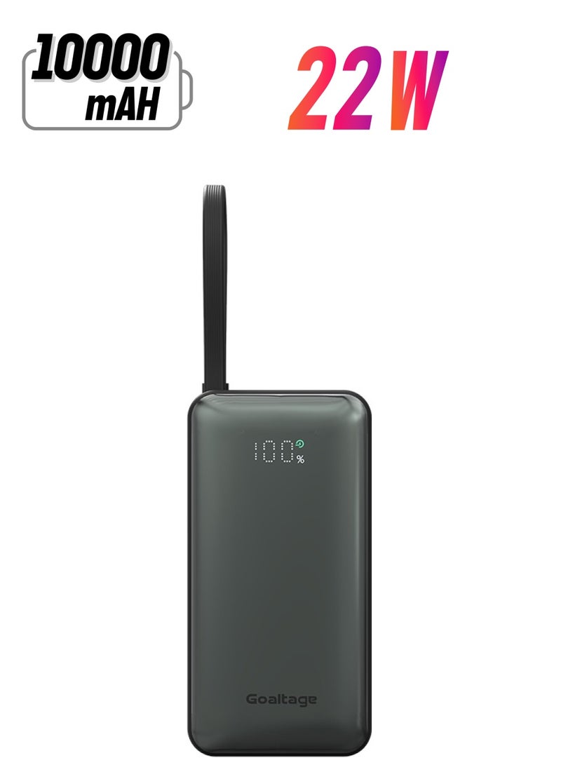 Goaltage MiniBoost 10000 mAh Power Bank 22W Output Built-In Cable, On-Off Switch, Power Indicator, Safe Charging and Multi-Port Functionality - Image 2