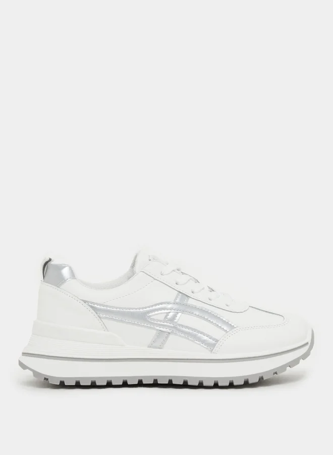 ستايلي Styli Round Toe Lace-Up Chunky Sneakers with Back Pull Tab