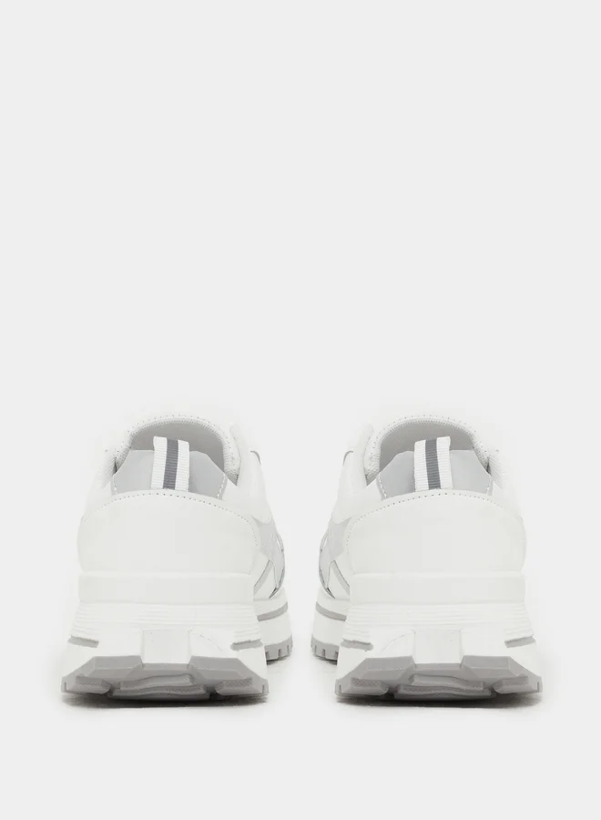 Styli Styli Round Toe Lace-Up Chunky Sneakers with Back Pull Tab