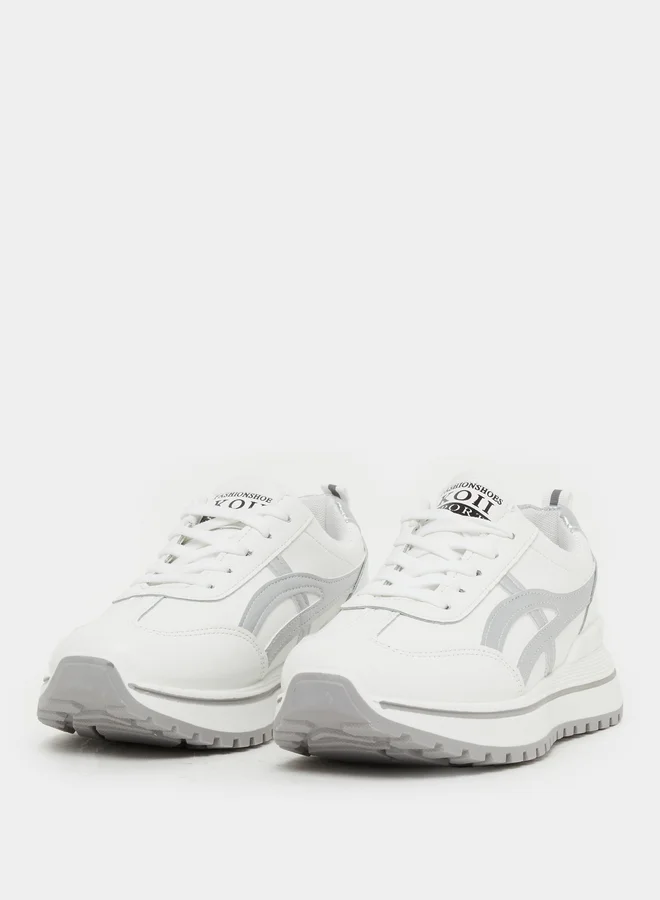 Styli Styli Round Toe Lace-Up Chunky Sneakers with Back Pull Tab
